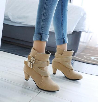 Winter Autumn Leather Casual Women High Heels Pumps Warm Ankle Boots Limorista