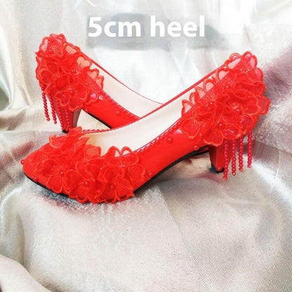 Male Lace High-heeled Shoes Korean Style, Flower Rhinestone Tassel Bride Limorista