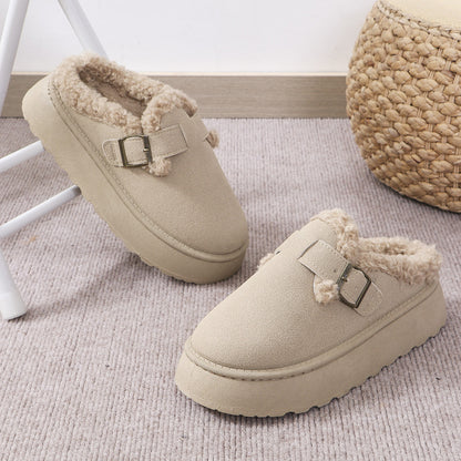 Fashion Thick-soled Plush Buckle Cotton Slippers Winter Indoor And Outdoor Casual Warm Shoes Women Garden Slipper Limorista