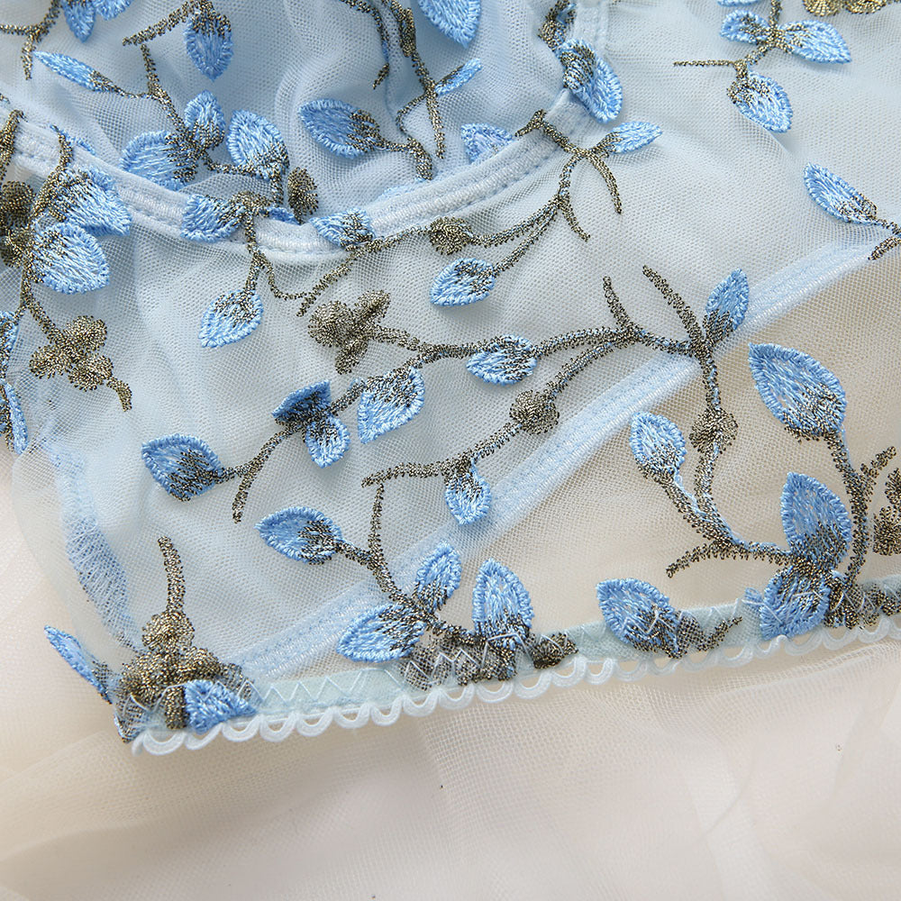 Lace Wrap Chest Back Slim Fishbone Sky Blue Tank Top Limorista