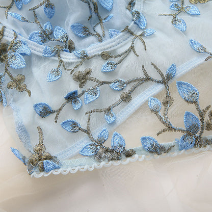 Lace Wrap Chest Back Slim Fishbone Sky Blue Tank Top Limorista