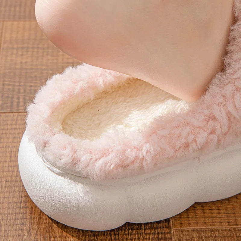 Winter Warm Fur Slippers For Women Cute Bow House Non Slip Soft Shoes Comfort Flat Heel Home Indoor Bedroom Plush Slippers Limorista