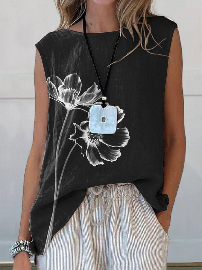 European And American Floral Cotton Linen Vest Limorista