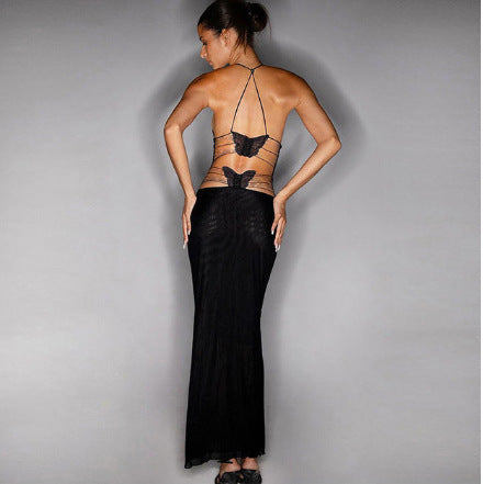 Floral Print Halter Spaghetti Straps Dress Sexy Slim Butterfly Back Dressess Spring Summer Womens Clothing Limorista