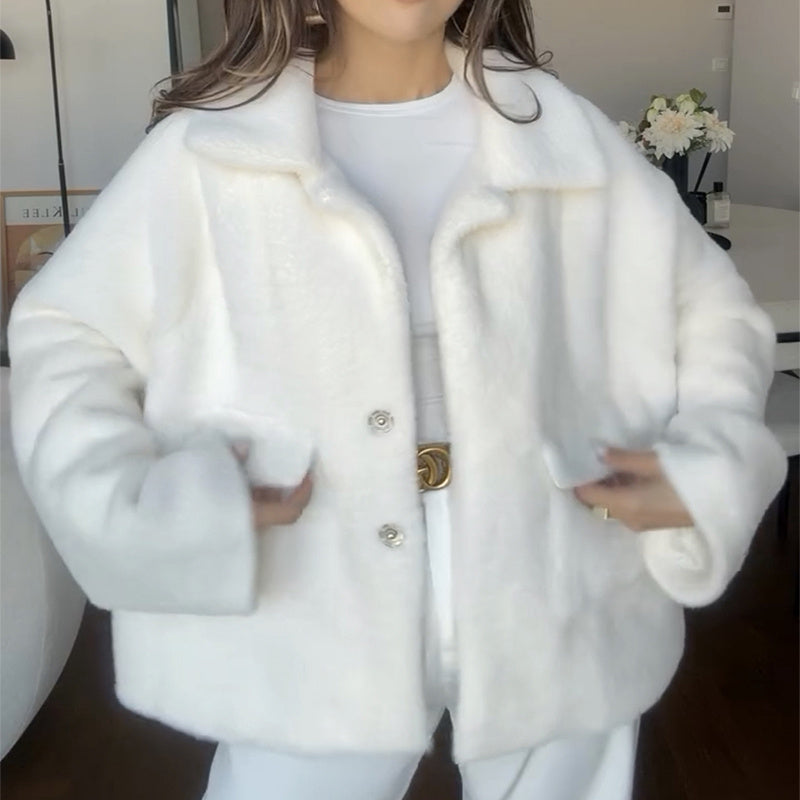 Loose Lapel Single Breasted Furry Coat Winter Fashion Fleece Long Sleeve Jacket Plush Short Top For Woman Limorista