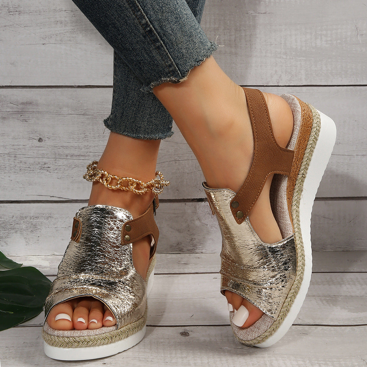 Fish Mouth Wedges Sandals With Straw Design Summer Peep Toe Buckle Beach Shoes For Women Limorista