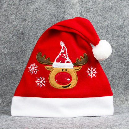 Cartoon Christmas Hat With Elk Santa Claus Embroidery Design Holiday Party Decoration Fuzzy Hat Limorista