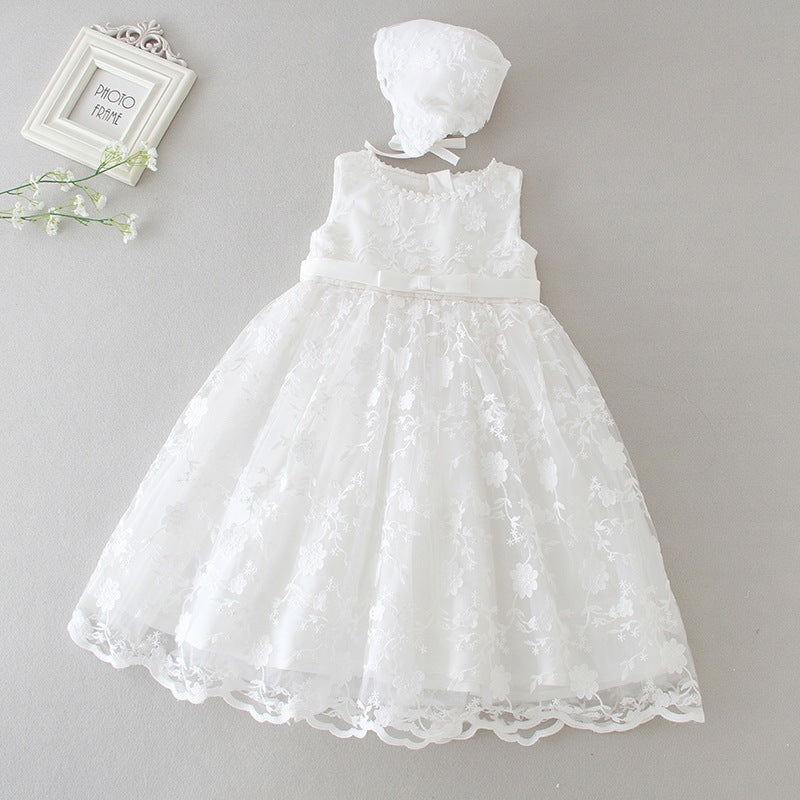 Baby Girl White Lace Dress With Hat Limorista