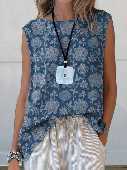 European And American Floral Cotton Linen Vest Limorista