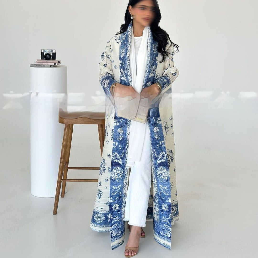Pleated Trench Djellaba Hot-selling Printed Shawl Cardigan Ethnic Style Cloak Coat Limorista