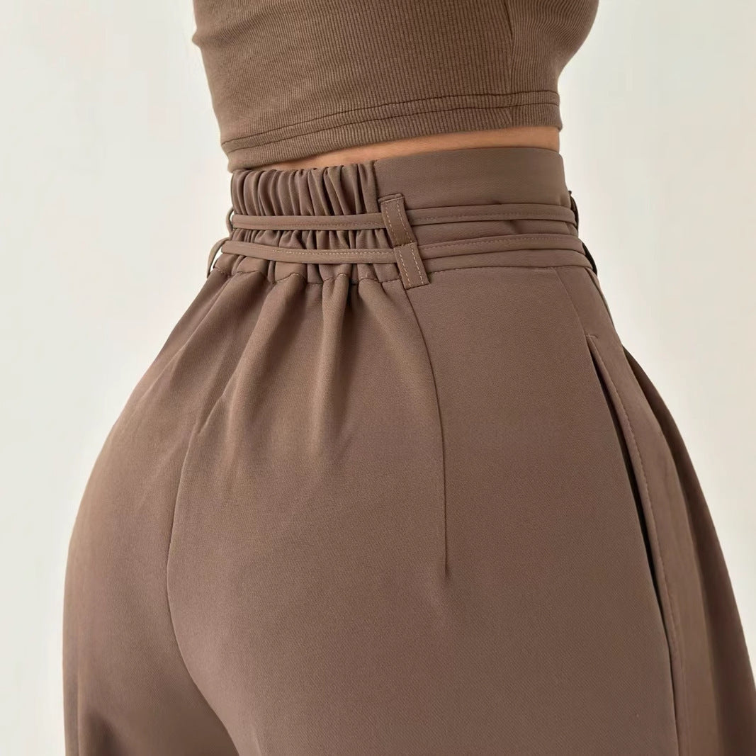High Waist Lace Up Slim Fit Straight-leg Pants Limorista