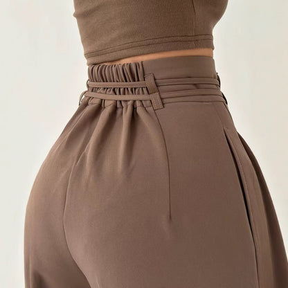 High Waist Lace Up Slim Fit Straight-leg Pants Limorista