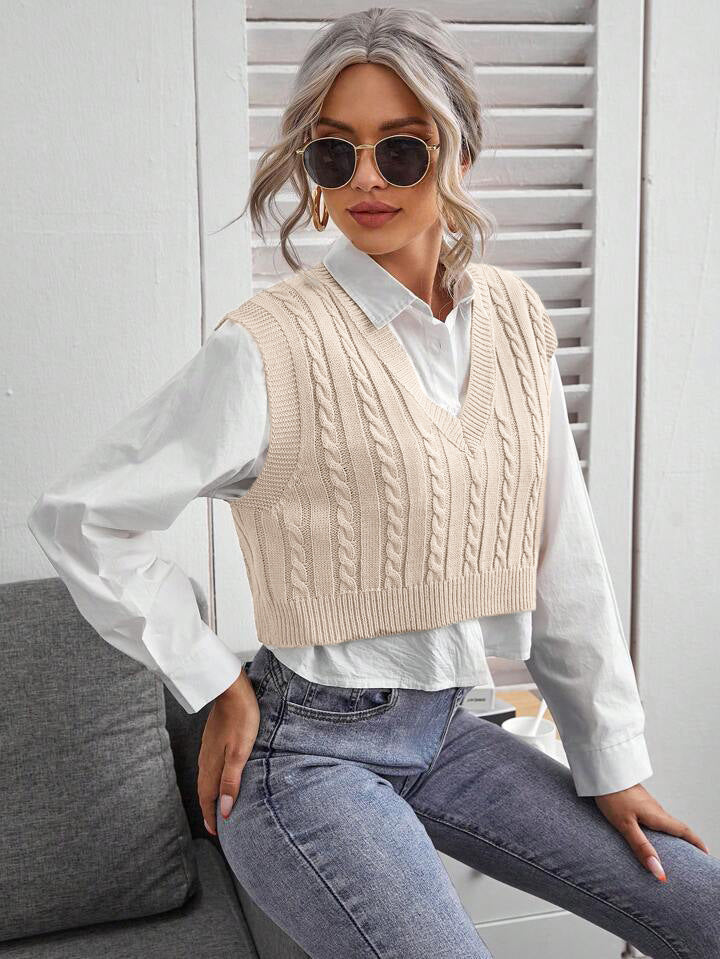 V-neck Knitted Vest Sweater Vest Sleeveless Waistcoat Women&