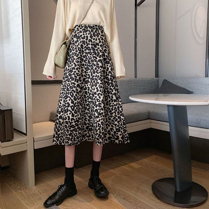 Leopard Print Skirt Women&