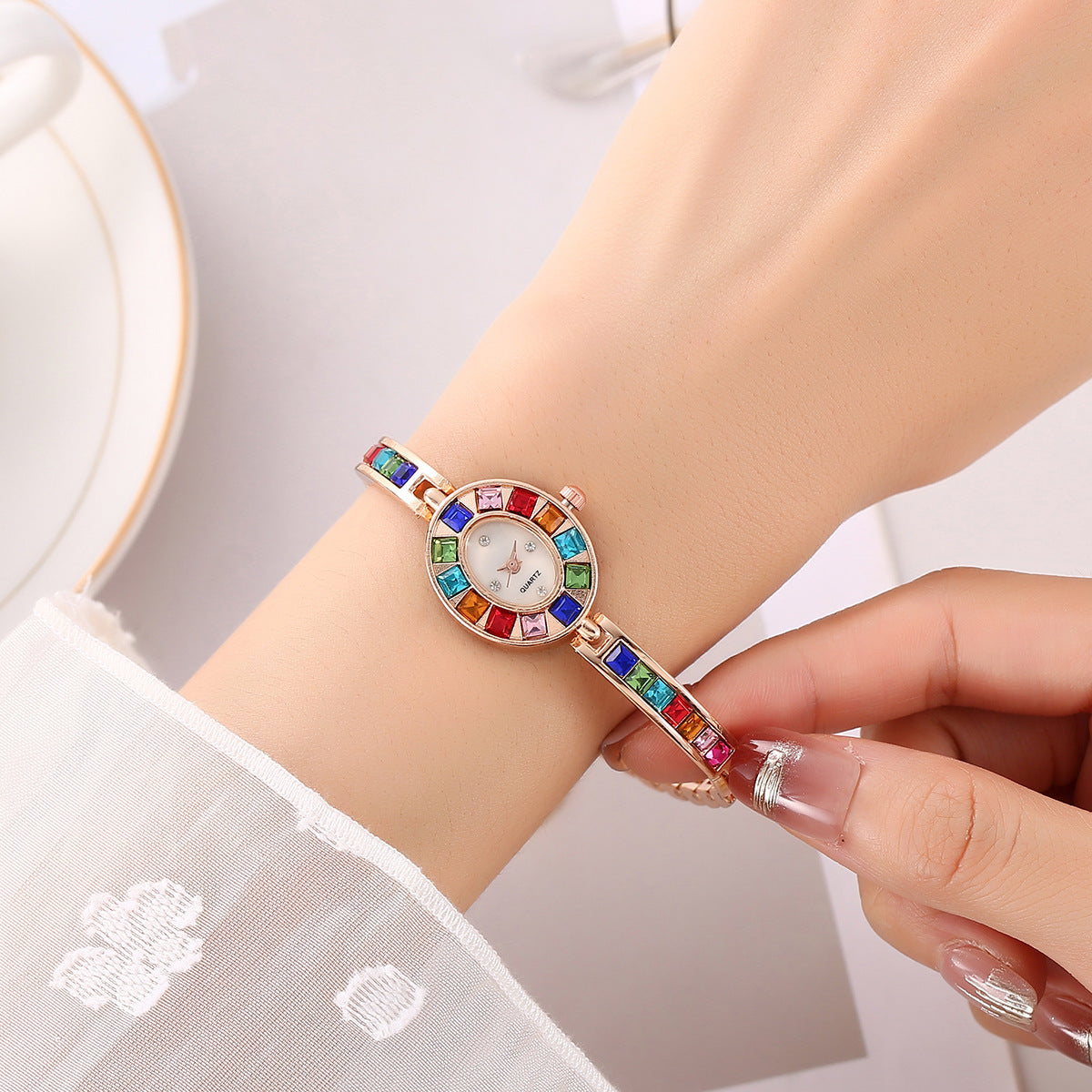 Fashion Small Oval Colorful Crystals Watch Limorista