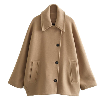 French Coat Fashion Polo Collar Blended Short Cape Sleeve Coat Limorista