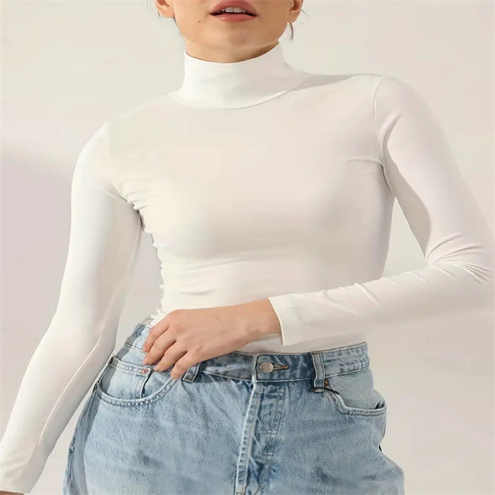 European And American Solid Color Turtleneck Casual Long-sleeved Top Limorista