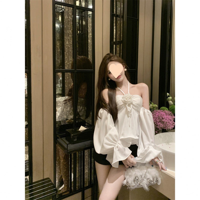 French Style Design Flower Halter Off-shoulder Tube Top Limorista