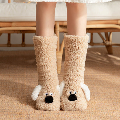 Cute Cartoon Dog Floor Socks Winter Warm Non-slip Plush Socks For Women Limorista