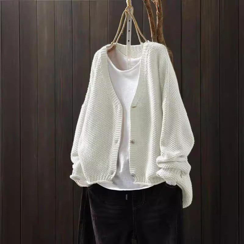 Cross-border Early Autumn New Casual Versatile Solid Color V-neck Long-sleeved Single-breasted Knitted Cardigan Sweater Limorista