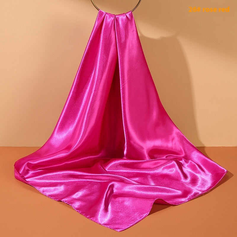 Pure Color Silk Scarf Artificial Silk 90cm Shiny Satin Shawl Limorista