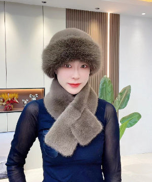 Suit Winter Scarf Mongolian Cap Plush Hat Women&
