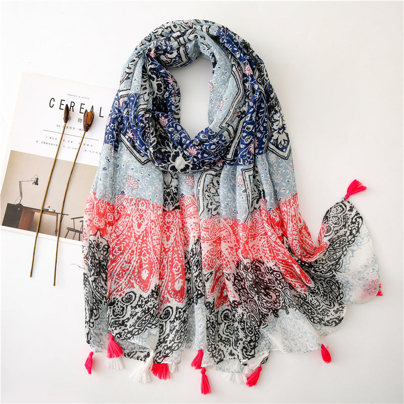 Japanese Style Artistic Fresh Cotton And Linen Scarf Retro Patchwork Bohemian Cashew Print Limorista