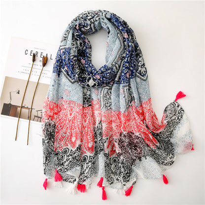 Japanese Style Artistic Fresh Cotton And Linen Scarf Retro Patchwork Bohemian Cashew Print Limorista