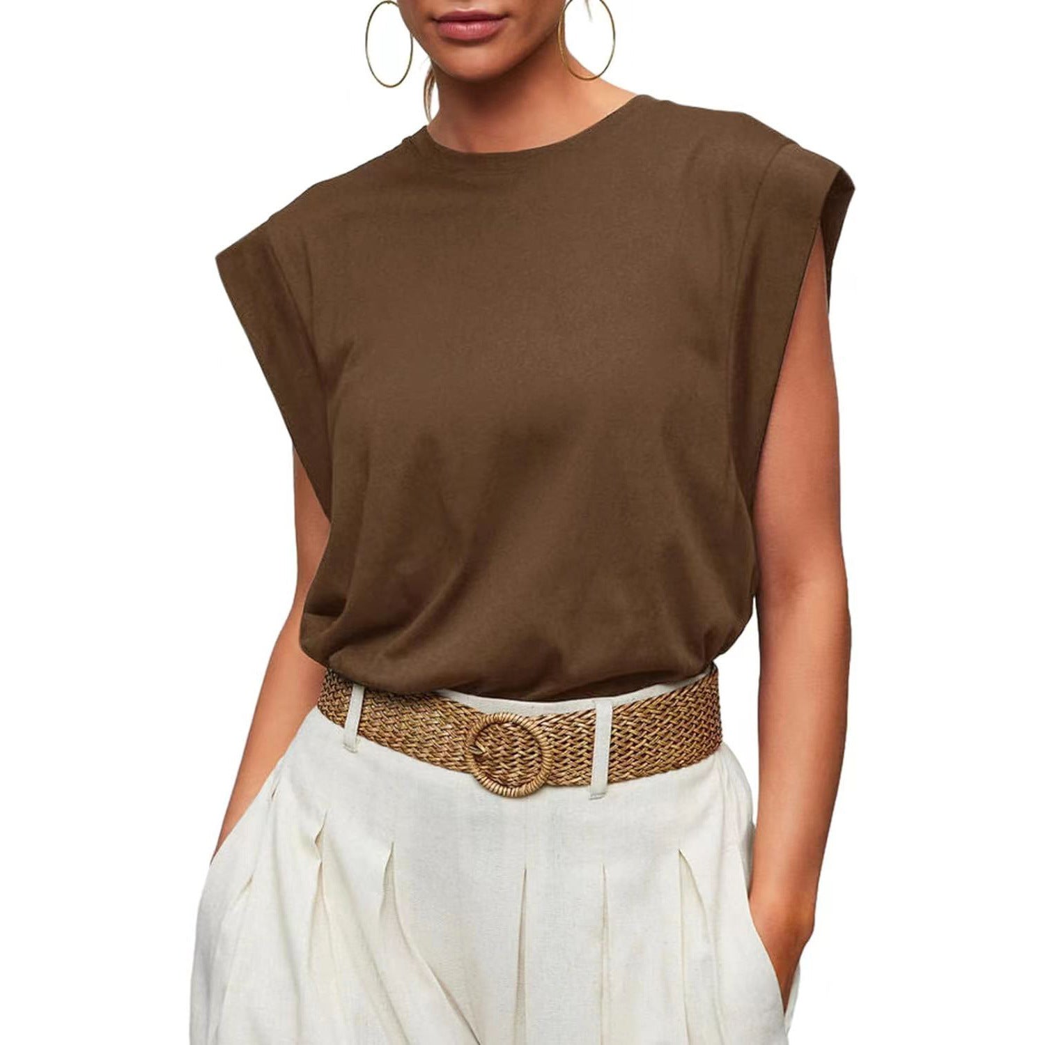 Round Neck Loose Short Sleeves Striped Top For Women Limorista