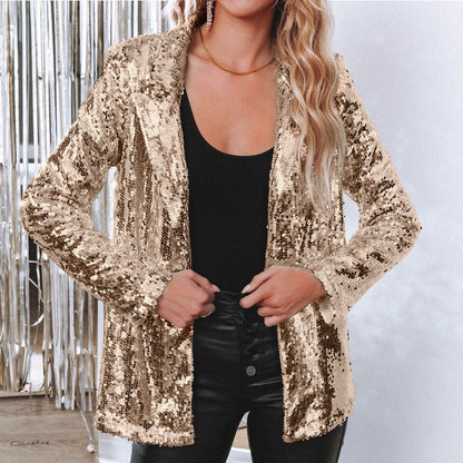 Lapel Long Sleeve Sequined Casual Suit Jacket Women Limorista