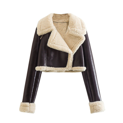 European And American Style Double-sided Loose Short Zipper Fur Integrated Jacket Limorista