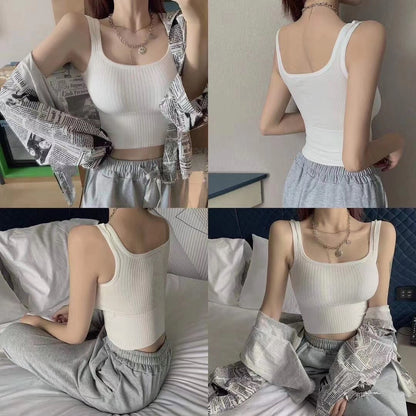 Vertical Pattern Beautiful Back Basic Sling Square Collar Vest Limorista