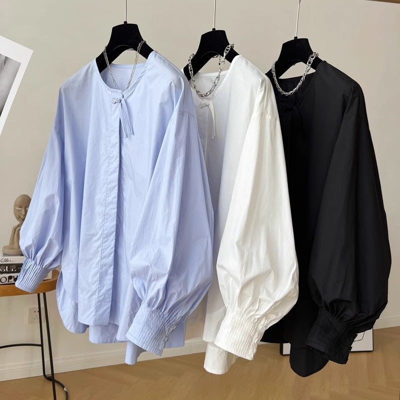 Tassel Pleated Sleeve Shirt Women&