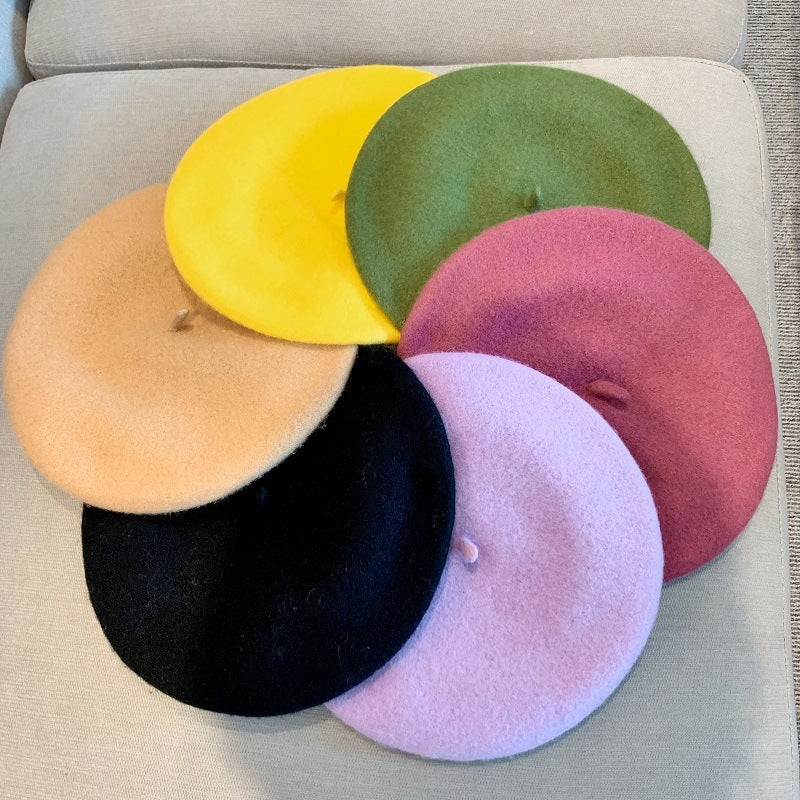 Artistic Wool Candy Color Painter Cap Fashionable Warm Hat Limorista