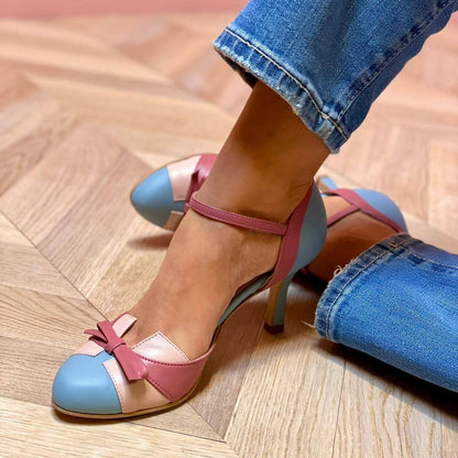 Ins Bow Sandals Summer Color-matching Pointed Toe Buckle High Heels Pumps Women&