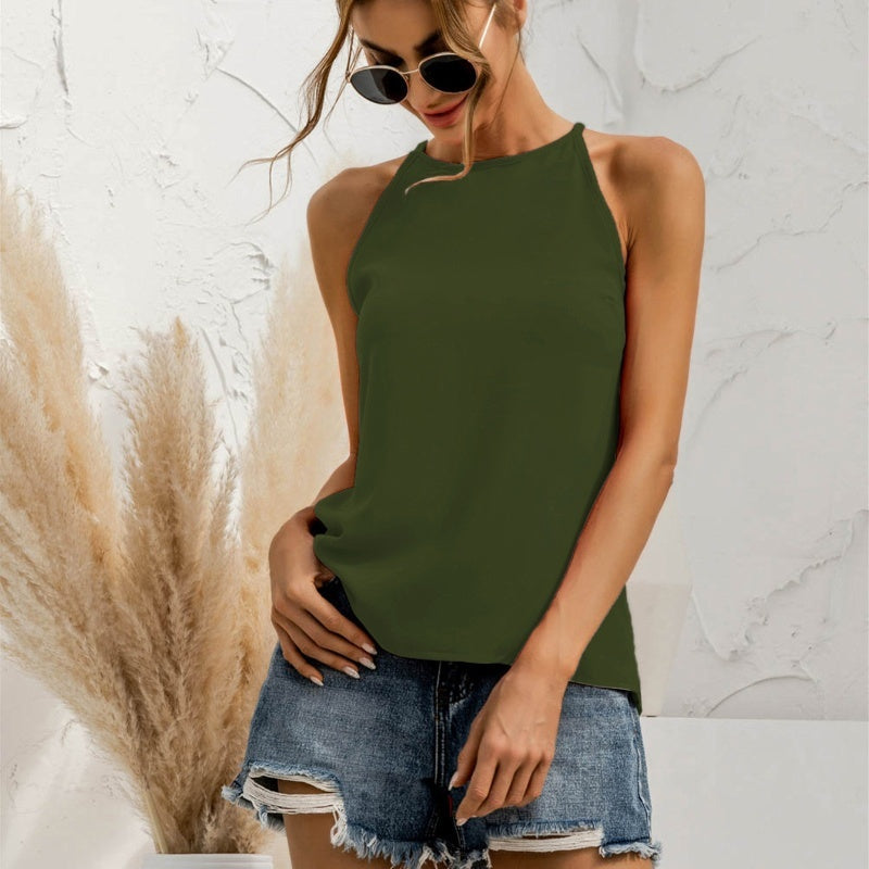 Spring And Summer Sleeveless Halter Pure Color All-matching Vest Limorista