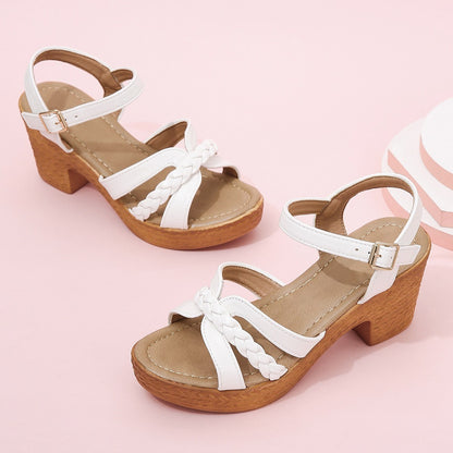 Foreign Trade Round Head Chunky Heel Ankle-strap Buckle Sandals Limorista