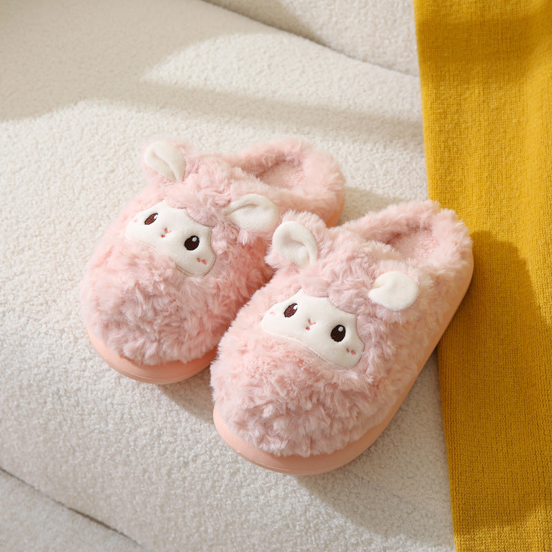 Cute Little Sheep Female Winter Interior Home Baotou Warm Non-slip Thick Bottom Plush Cotton Slippers Limorista