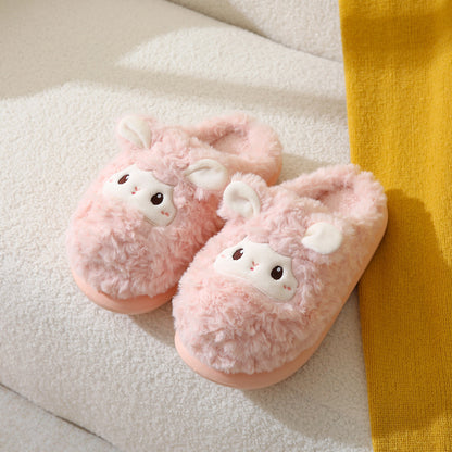 Cute Little Sheep Female Winter Interior Home Baotou Warm Non-slip Thick Bottom Plush Cotton Slippers Limorista