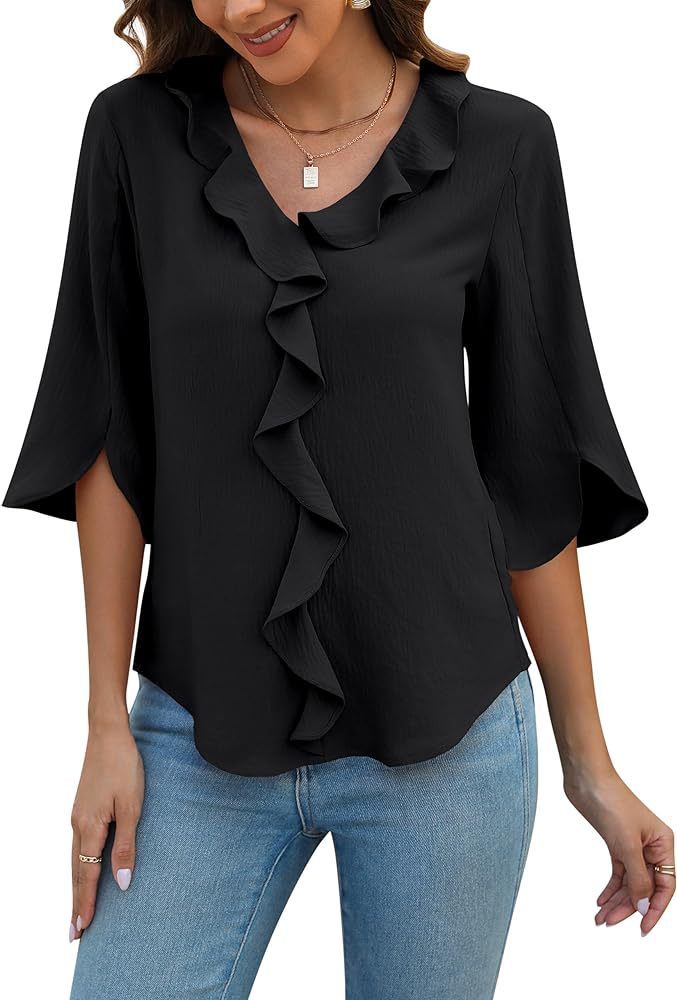 Lady Literature Leisure Commute All-matching Loose All-matching V-neck Flounce Shirt Limorista