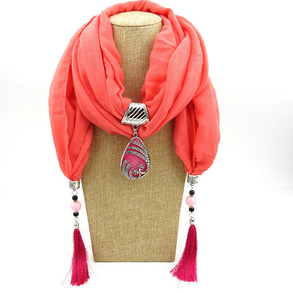 Ethnic Style Peacock Pendant Gem Tassel Scarf Shawl Autumn And Winter Women&