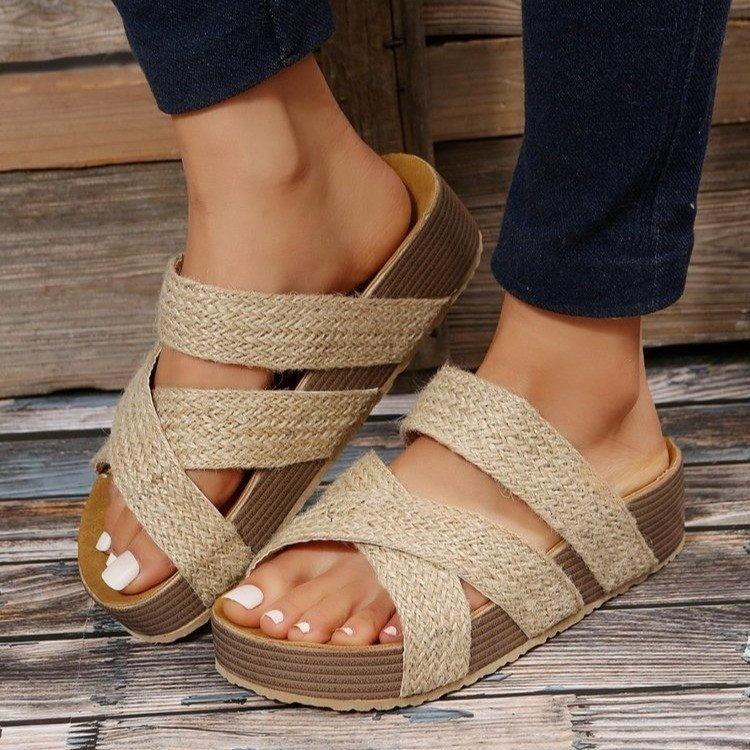 Woven Cross-strap Slippers Summer Platform Sandals Women Flat Beach Shoes Limorista