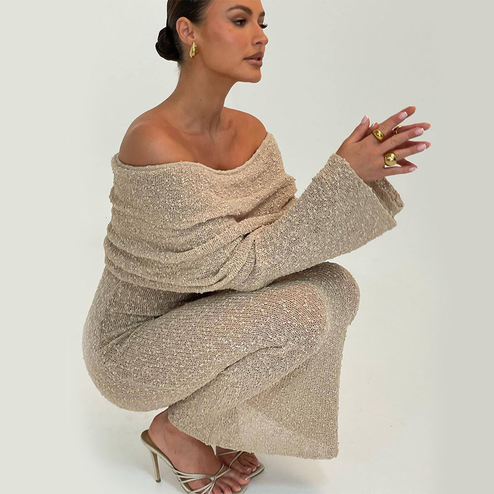 New One-shoulder Knitted Long-sleeved Dress Sexy Beach Holiday Long Dresses Womens Clothing Limorista