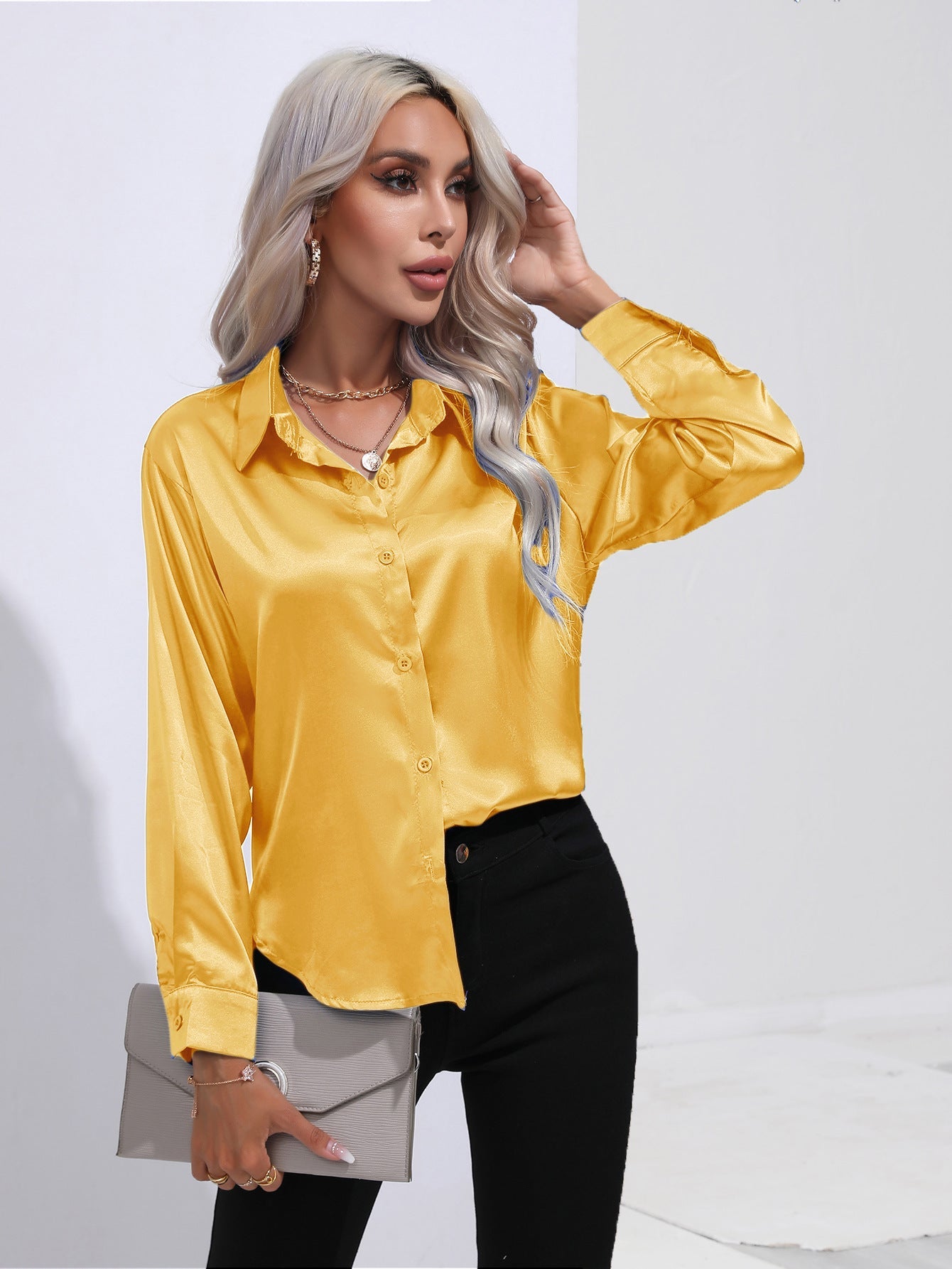 European And American Satin Shirt Women&