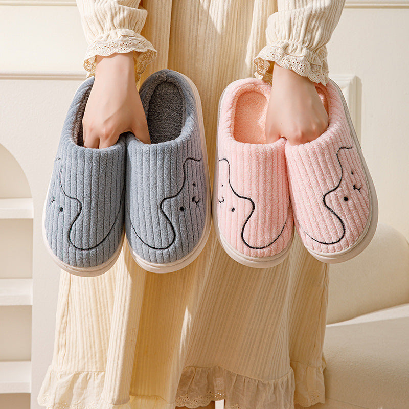 Striped Cat Slippers Indoor Couple Non-slip Floor Bedroom Slipper Winter Warm Plush House Shoes Women Men Limorista