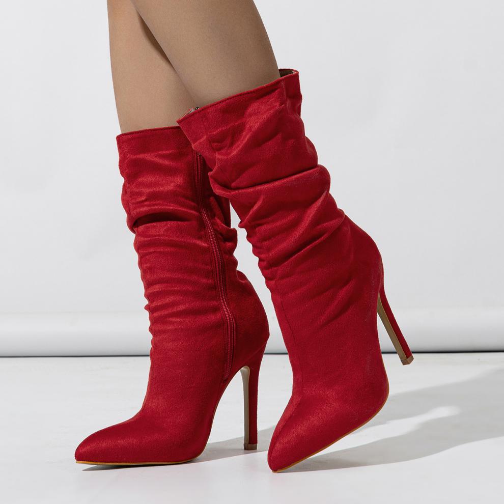 New Style Natural Wrinkle Stiletto Pointed Toe Fashion All-match Street Middle Boots Limorista