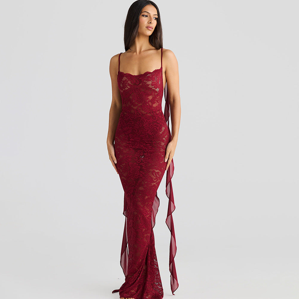 Solid Color Backless Slim Fit Sling Dress Women Limorista