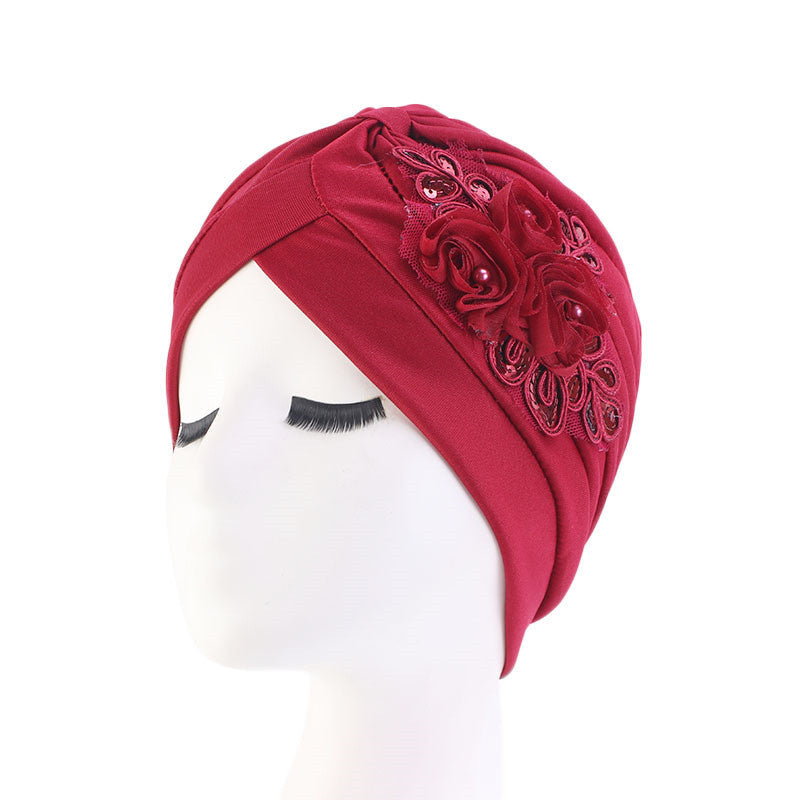 Ladies Sequin Flower Turban Toe Hat Fold Limorista