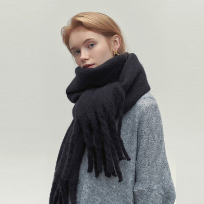 Winter Solid Color Scarf With Tassel Ins Style Fashion Versatile Warm Soft Long Scarf Women&