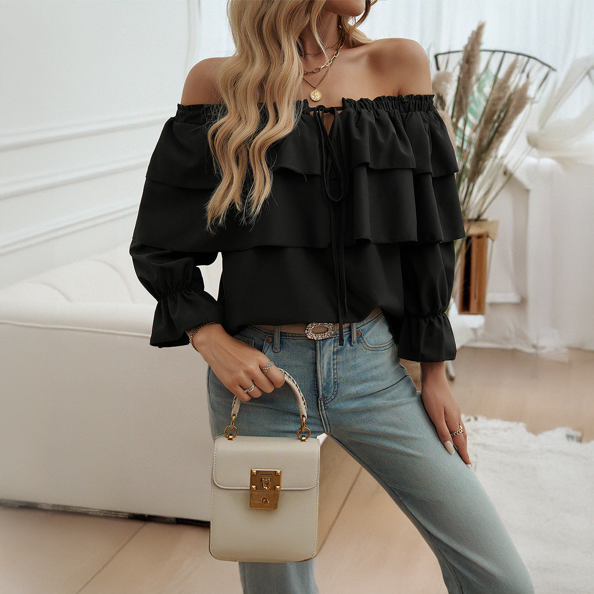 Off-shoulder Bishop Sleeves Top Limorista